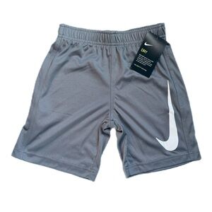 Nike Dri-FIT Boys Training Shorts Cool Grey Large Swoosh Size 7 NWT